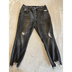 Judy Blue Jeans 16W Gray Skinny Fit Button Fly Distressed Chewed Hem High Rise